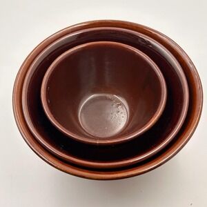 Mar-Crest Nesting Bowls Set of 3 Brown Daisy and Dot Stoneware Vintage MCM